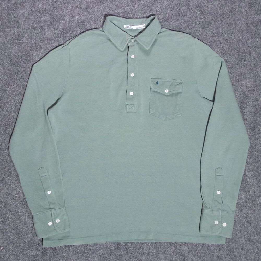 Criquet Players Shirt Large Green Long Sleeve Polo Pique Organic Cotton Golf